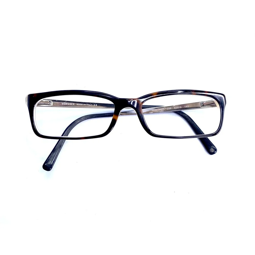 Versace Brown Tortoise Rectangular Eyeglasses Silver Temple Italy MOD 3073 588